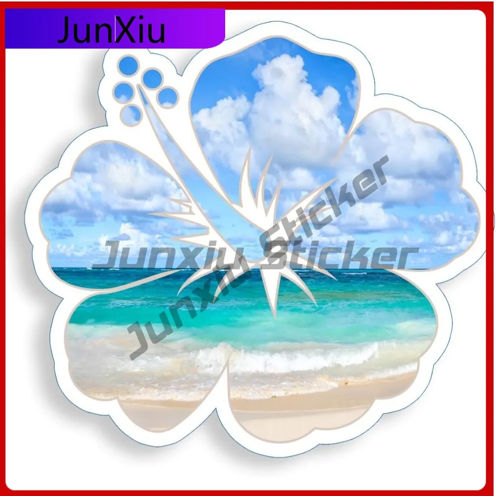 

Hibiscus Flowers Blue Cool Must Have Vinyl Stylish Bumper Decal Sticker Waterproof Car Laptop Window Auto Exterior Gift Decor