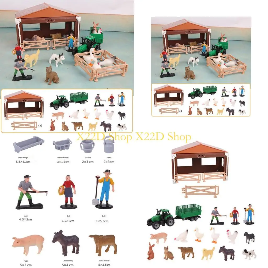 

X22D Миниатюрная коллекция фермерского дома, 21 шт., пластиковые модели сельскохозяйственных животных, фермерские модели, для