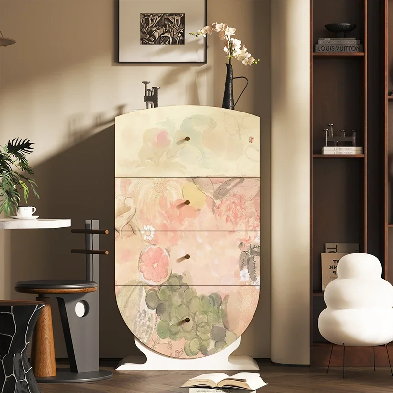 

New Chinese style antique pink flower four chest cabinet design drawer cabinet storage locker household cabinet decoration