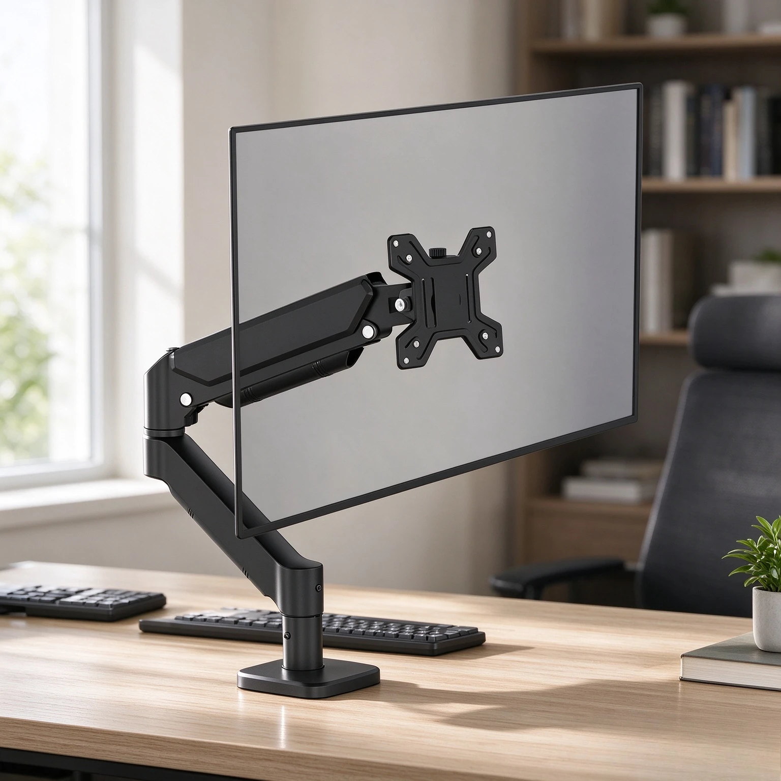 Gas Spring Monitor Arm for 13 to 32 Inch Screens, Adjustable Height, Swivel Rotation, Mounting Plate for Office Workstations