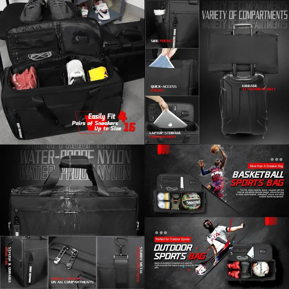 

Multi-Functional Travel and Sneaker Bag with Adjustable Dividers and Shoulder Strap, Made of Nylon