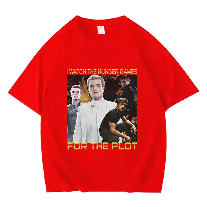 I Watch The Hunger Games for The Plot Peeta Mellark T Shirt Josh Hutcherson Graphic Clothing T-shirt Men\'s Cotton Oversized Tees