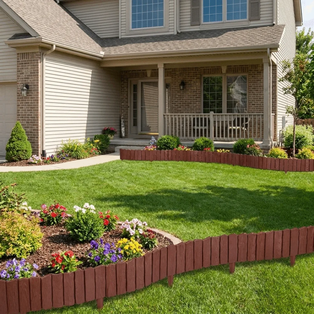 3pcs Plastic Material Garden Edging Border Interlocking Design Imitation Stone Texture Landscape Barrier Lightweight