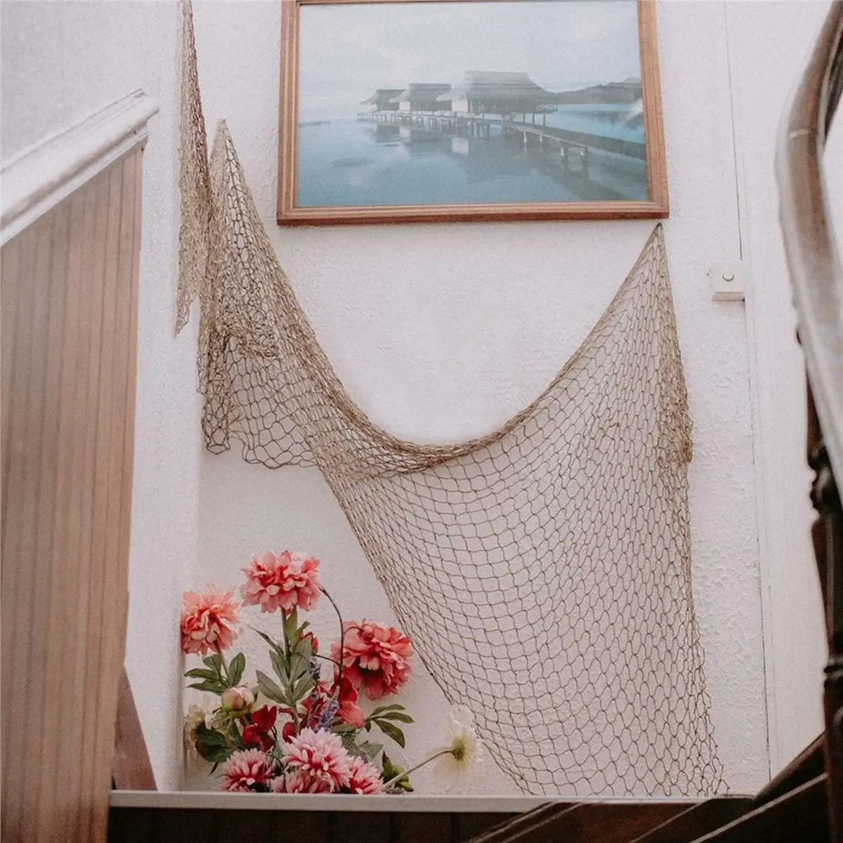 L! DT485^Nautical Decorative Fishing Net, Sea Theme Fish Net Decor for Party/Wall Decoration Background,59x 39inch