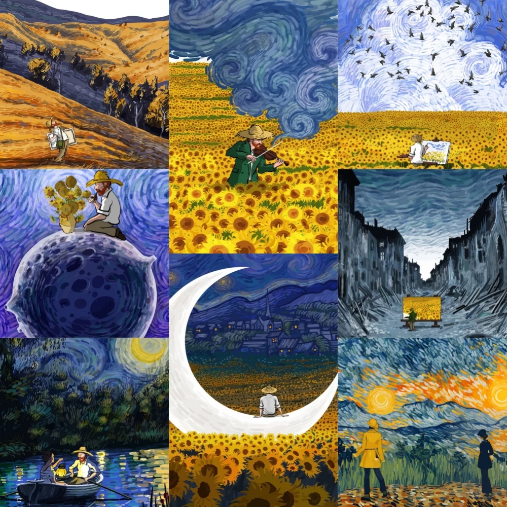 Van Gogh Oil Painting 5D Diamond Painting Violinist In Sunflower Field Mosaic Embroidery DIY Cross Stitch Kits Home Decor Gift