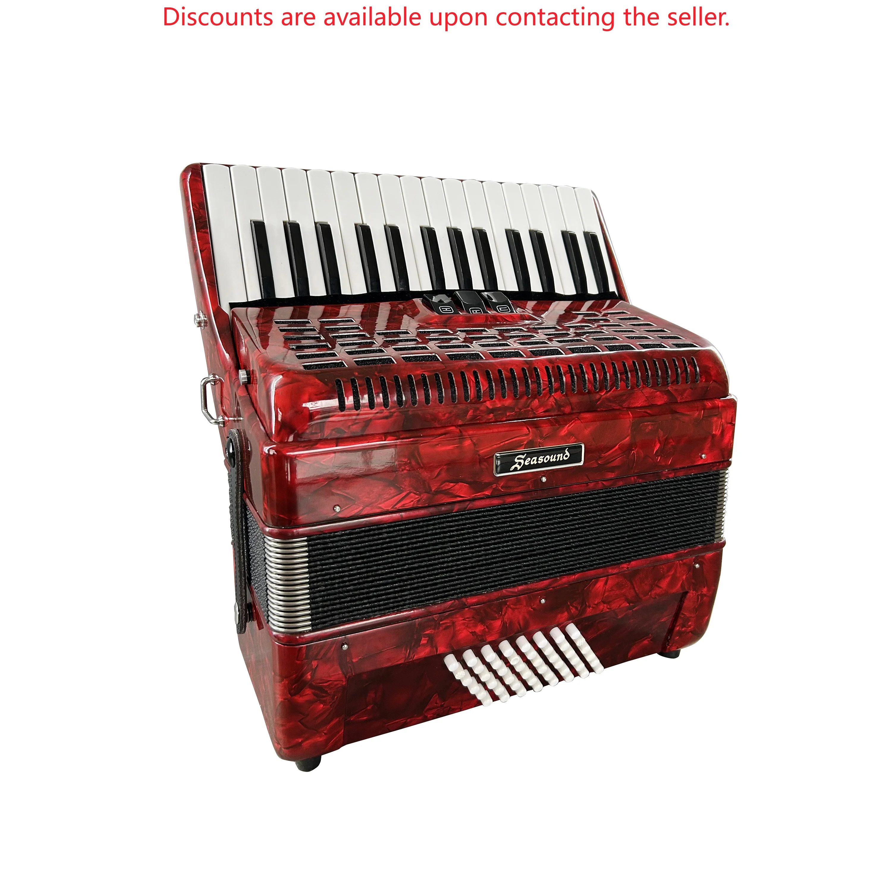Professional OEM JP3048B Wood Accordion 30 Keys 48 Bass 3 Registers-Red Celluloid Piano Keyboard (Diatomic Chromatic)