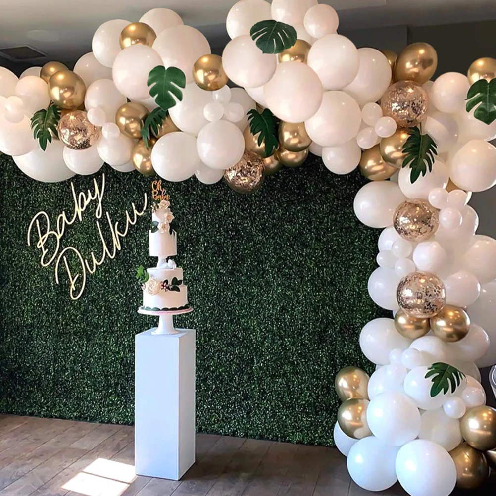 

1Set Party Balloons Set Pearl Ivory Gold White Latex Monstera Leaves Decoration for Birthday Wedding Holiday Anniversary