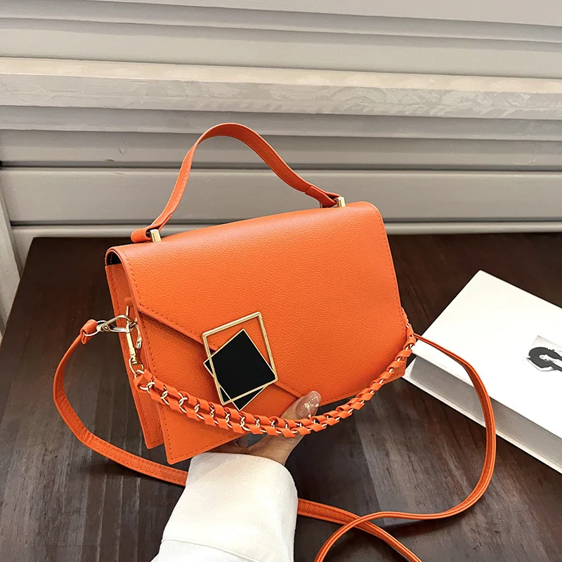 

Fashion Square Shoulder Bag Chain Handle Small Handbags And Purses Designer Solid Pu Leather Crossbody Bags