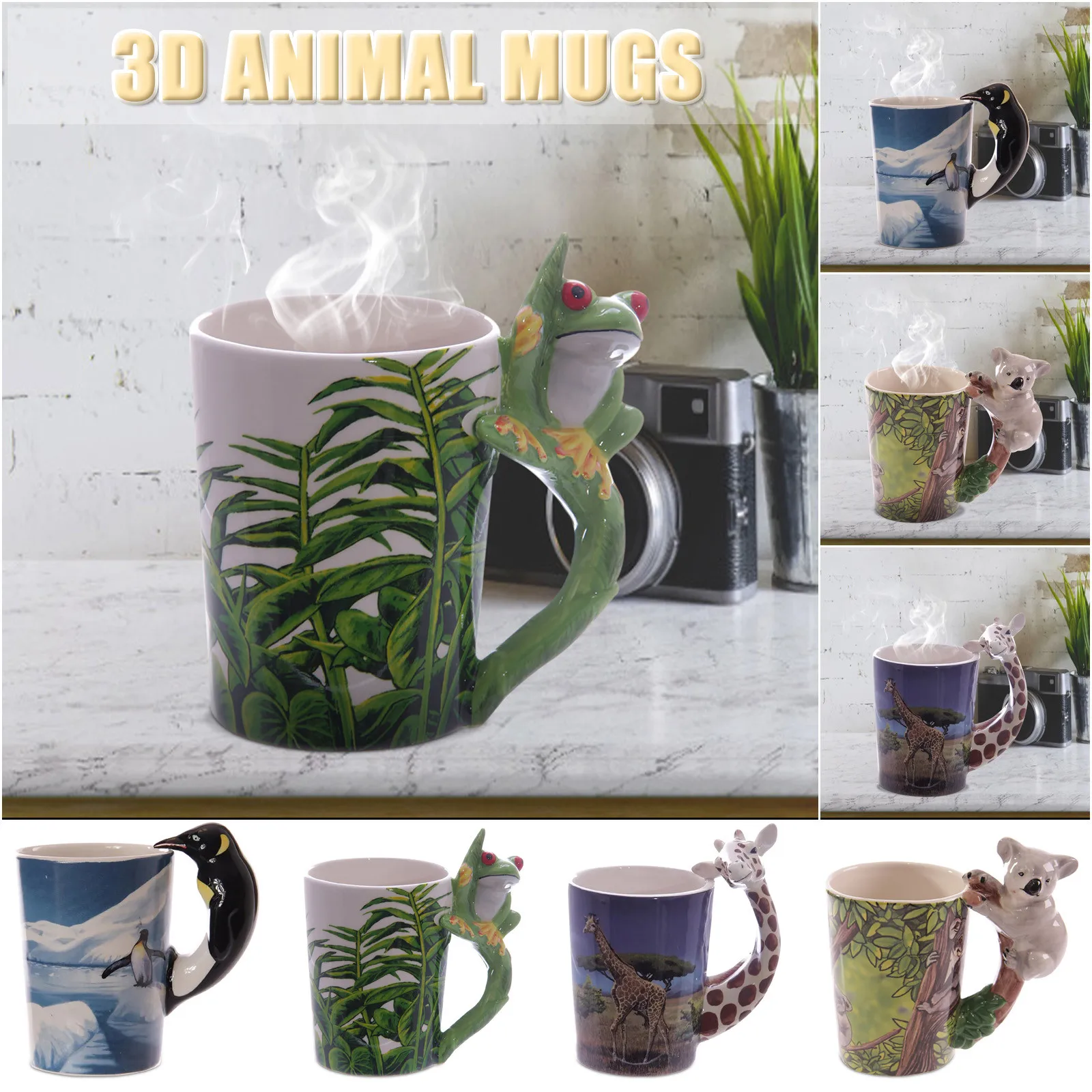 3D Stereoscopic Animal Ceramic Coffee Cup Office Afternoon Tea Mug Breakfast Milk Mug Home Decoration Frog Shape Water Cup