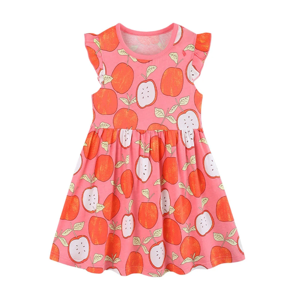 Princess Girls Summer Dresses Fly Sleeve Apples Print Lovely New Style Kids Wear Children's Frocks Toddler Clothing