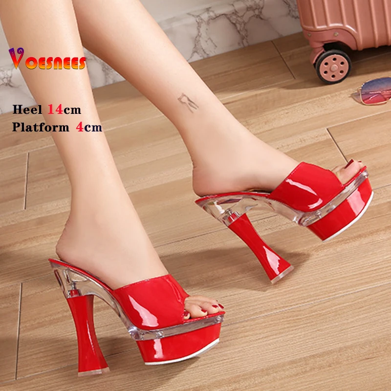 Shoes Women Slippers Sexy Super High Heel 14CM  Waterproof Table Slippers Female Shoes Sandals Wedding Banquet Nightclub Pumps