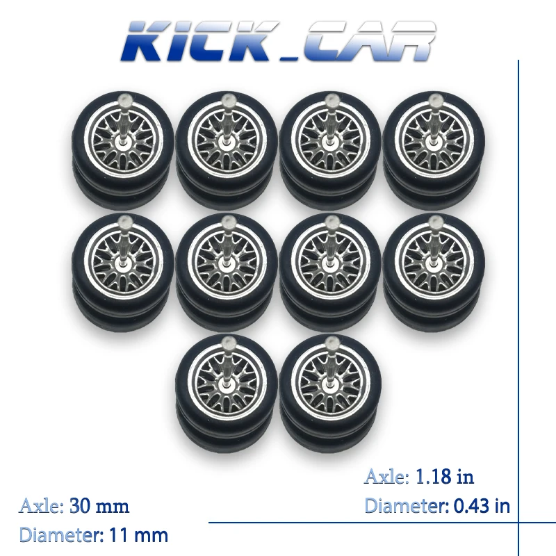 1/64 Wheels with Fixed Rubber Tires Branches Spoke for Toy Model Diecast Cars Refiting Parts for Hotwheels (5 sets for 5 Cars)