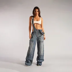 Sexy Overall frauen Zipper Jeans Neue Retro Bib Hosen Lose Denim Overalls Weibliche Casual Mode Große Größe Breite bein Overalls