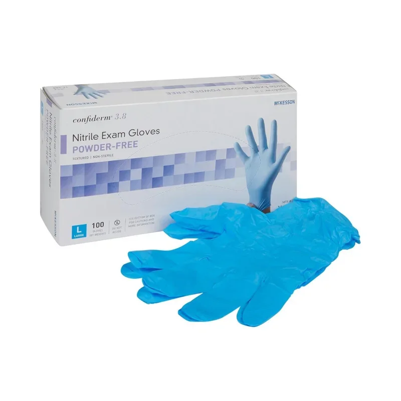 Confiderm 3.8C Nitrile Exam Gloves, Non-Sterile, Powder-Free, Blue, Large, 100 Count, 10 Boxes, 1000 Total