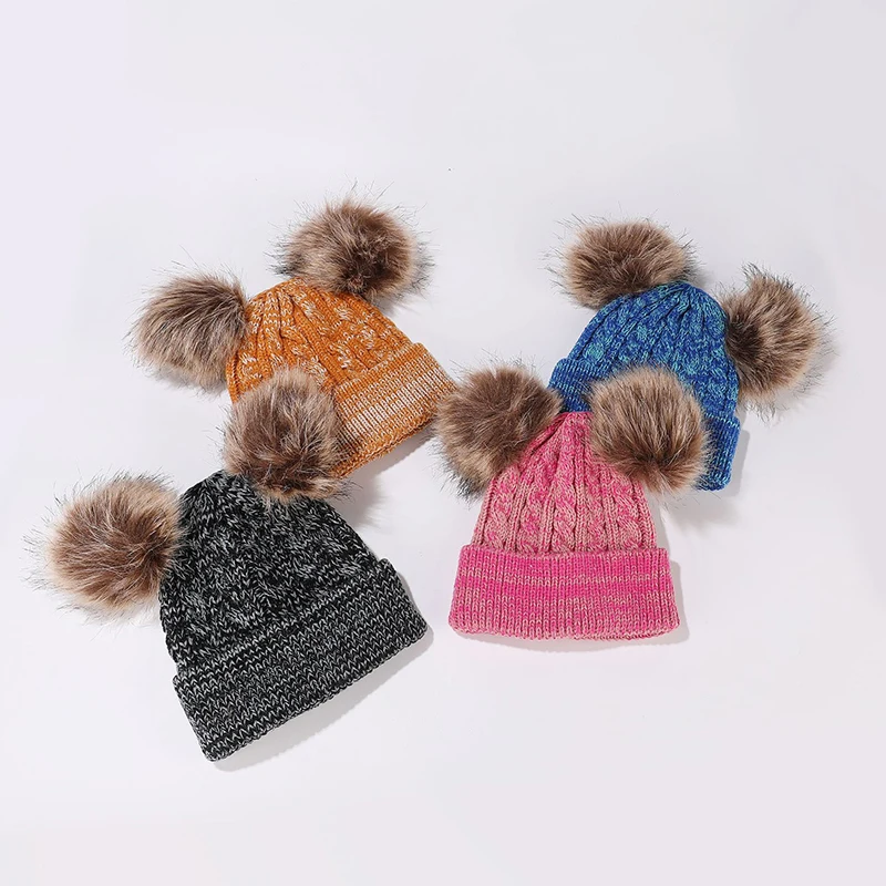 Beanies Baby Hat Pompom Winter Children Hat Knitted Cute Cap Scarf Gloves Suit For Girl Boy Casual Solid Color Hat Baby Beanies