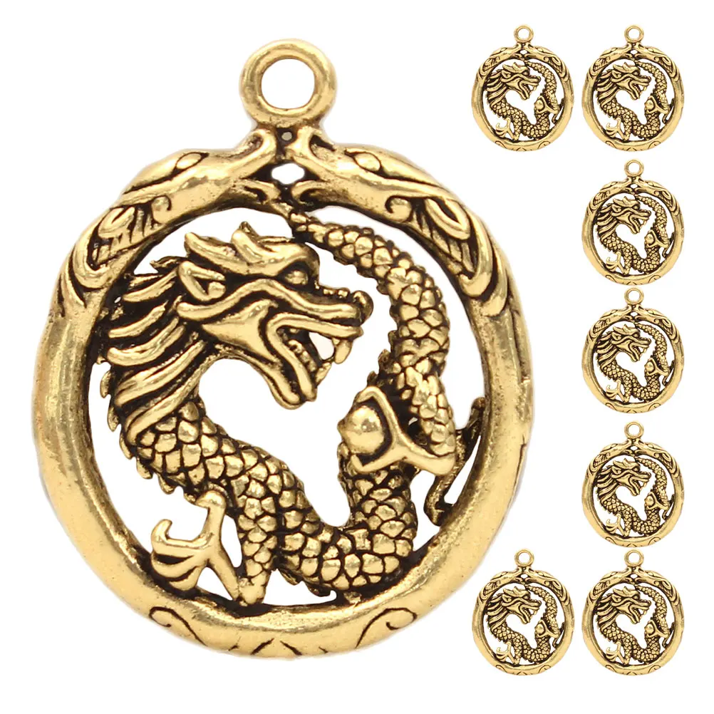 

8pcs Vintage Dragon Metal Charm Hanging Pendant Neck Chain Ornament Diy Jewelry Brass Pendant Necklace Decorative Gift For