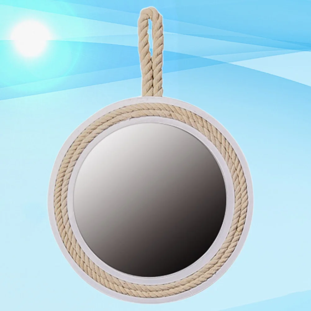 

1Pcs Bathroom Hanging Decorative Mirror Retro Rope Design 40x29cm Wall Mounted Makeup Mirror Mdf Wood for Home Bedroom