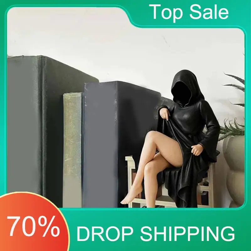 ^AT03 Top Mysterious Black Robe Figure Sculpture, Gothic Statue For Home Garden Decor, Small Elegant Halloween Figurines 8Cm