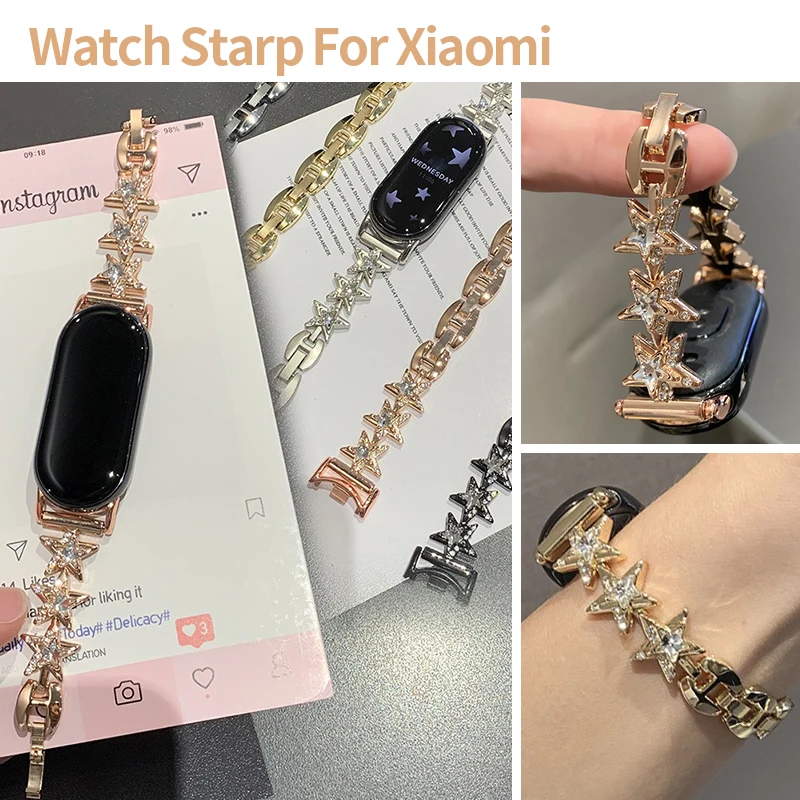 Star Crystal Metal Band for Xiaomi Watch S4 S3 8 9 10 Pro Sparkling Diamond Star Bracelet Wristband for Redmi Watch 4 5 6 Strap