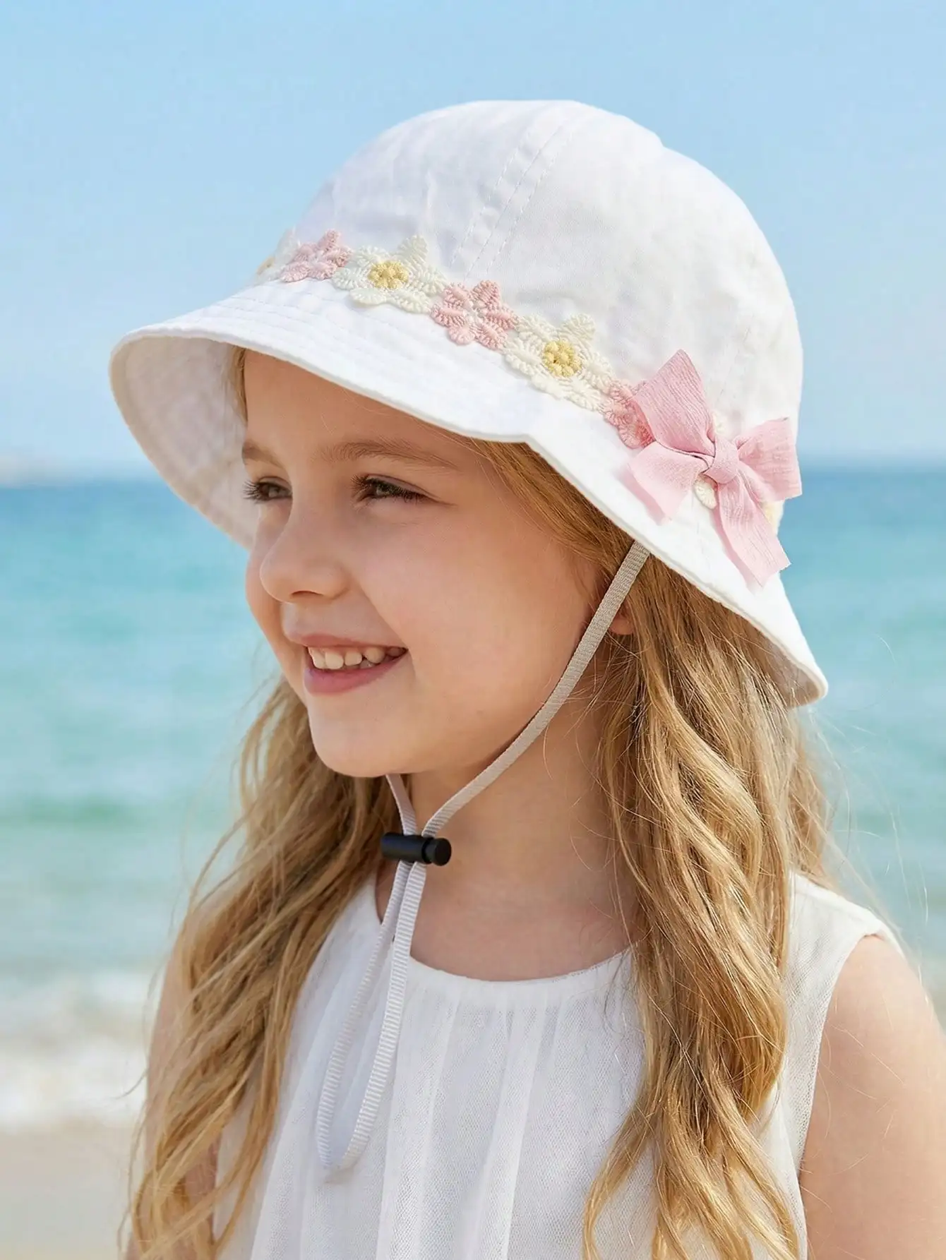 1 Stück Fischerhut für Mädchen im Alter von 3–8 Jahren, rosa, mit Blumenmuster, verstellbar, faltbar, breite Krempe, koreanischer Stil, Outdoor-Sonnenhut