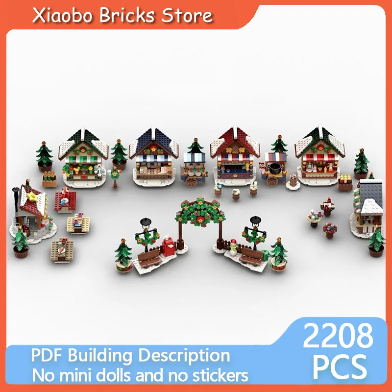 

Street View Model MOC Building Brick Winter Village Christmas Market Modular Technology Gift Holiday Assemble Children Toys Suit