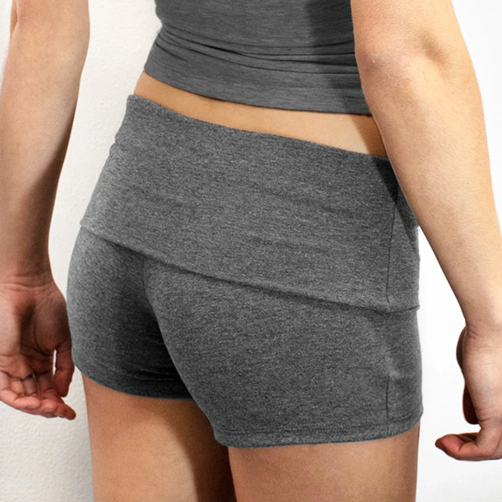 Zomer slanke yogashorts voor dames, casual effen kleur, omvouwbare loungeshorts met lage taille