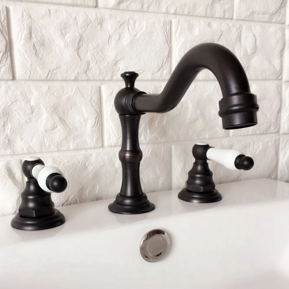 

Basin Faucet Oil Rubbed Bronze 3 Hole Bathroom Sink Faucet Deck Mounted Cold Hot Vintage Sink Faucet Mixer Tap zhg065