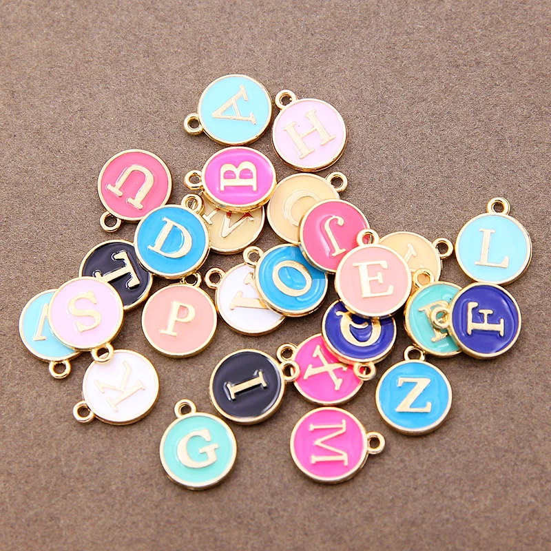 10/26PCS Mix colors A-Z Letter Charms Double Face Enamel Alphabet Initial Letter Pendants DIY Bracelet Jewelry Making