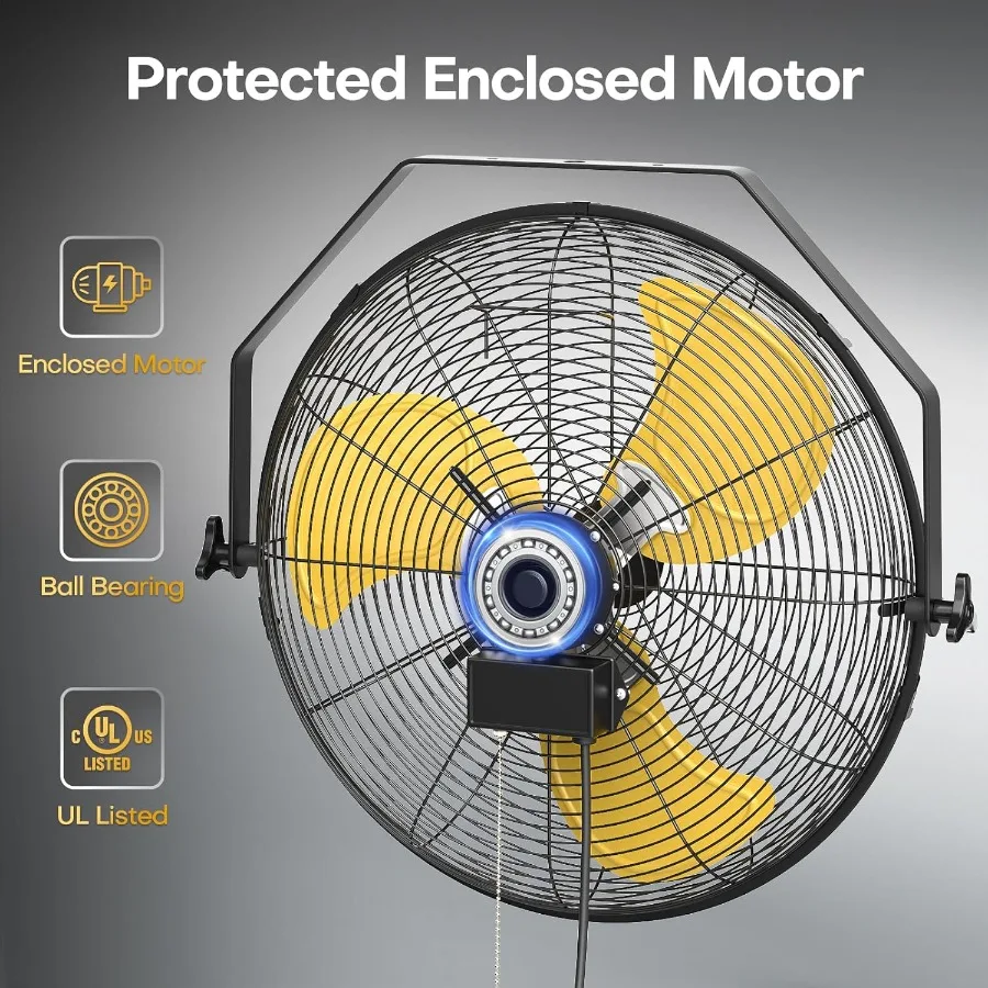 مروحة تثبيت على الحائط صناعية مقاس 20 بوصة مع عبوة من 2 مراوح حائط معدنية عالية السعة 5200 CFM تتميز بمحرك قوي و3 إعدادات للسرعة #4