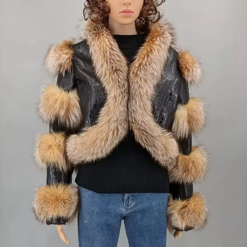 real sheep leather with real raccoon fur