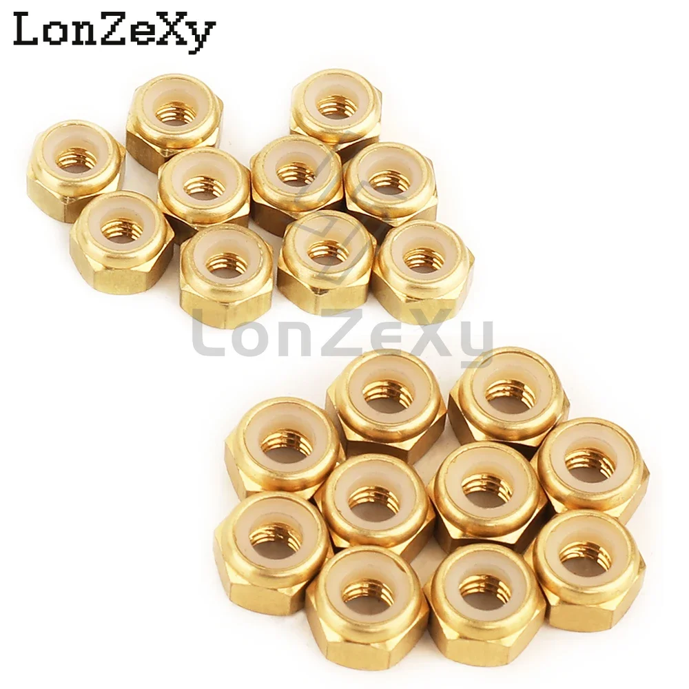 10pcs M3 or M4 Brass Self-locking Nut  Nylon Insert Lock Nuts Screws Modify Parts for 1/10 RC 4WD Racing Car Axles Wheels DIY