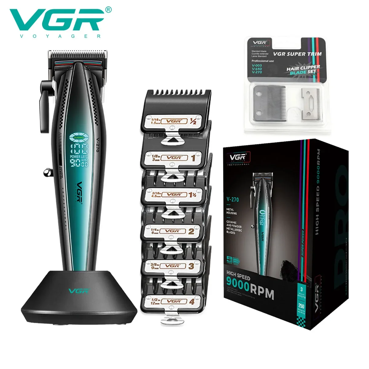 VGR Hair Trimmer Professional Barber Clippers Metal Haircut Trimmer Hair Cutting Machine 9000 RPM Electric Trimmer for Men V-270