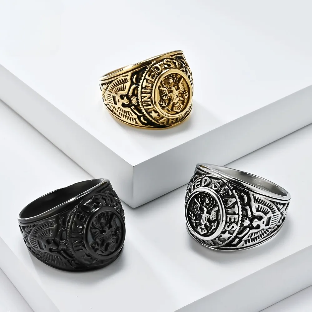 الرجعية الولايات المتحدة العسكرية الوطنية شعار النسر خواتم للرجال الفولاذ المقاوم للصدأ أدوات للفرق البحرية الأبيض الرأس نسر البحر مجوهرات المحارب الهدايا #3
