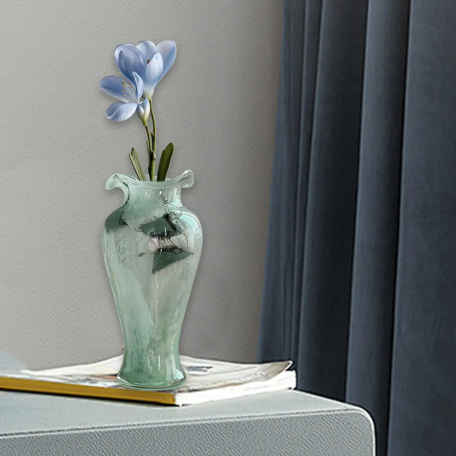 Glass Flower Vase Unique Gift Art Crafts Artistic Floral Container Decorative Vase for Fireplace Table Porch Entrance Bookshelf