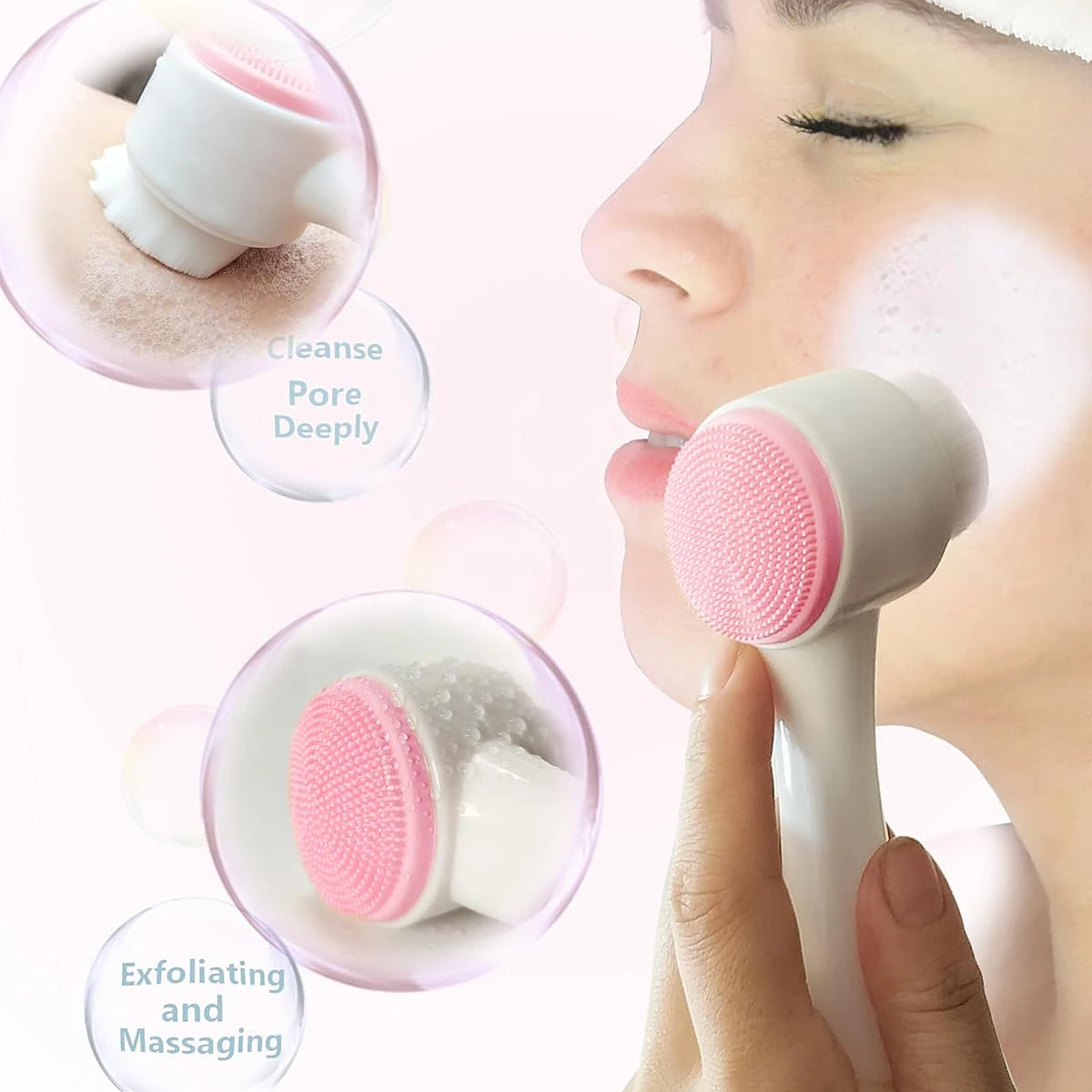 Dwustronna szczoteczka do oczyszczania twarzy, silikonowy czyścik do twarzy z opaską na włosy, usuwanie zaskórników, ręczny masaż, oczyszczanie porów, peeling
