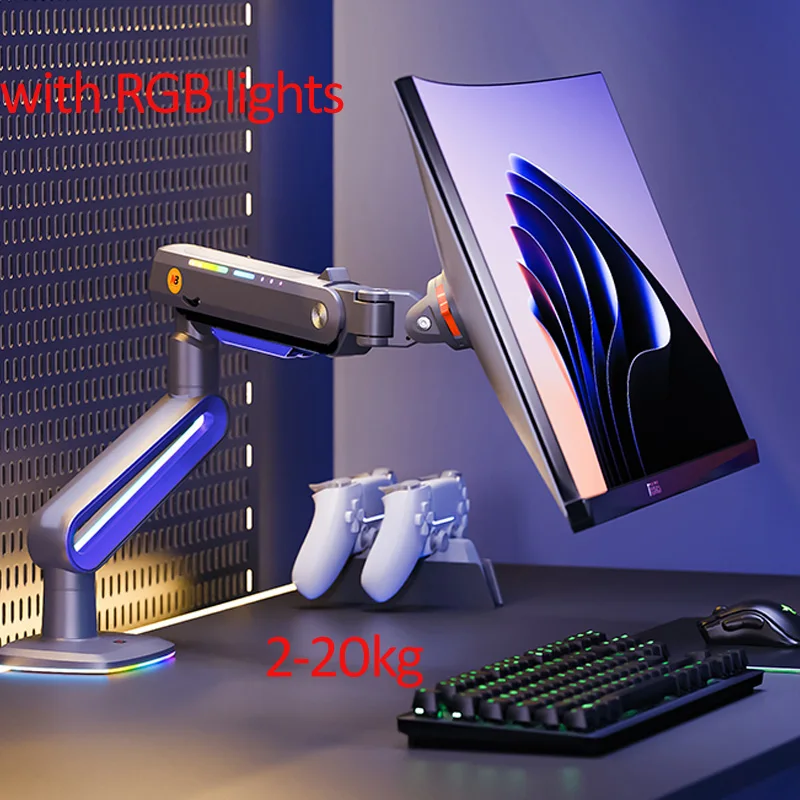 NB G70 L60 F6 E6 32-60 Inch Curved Arc Screen Desktop Gaming Monitor ARM Holder 2-20kgs Ultra Wide Monitor Mount with RGB Light