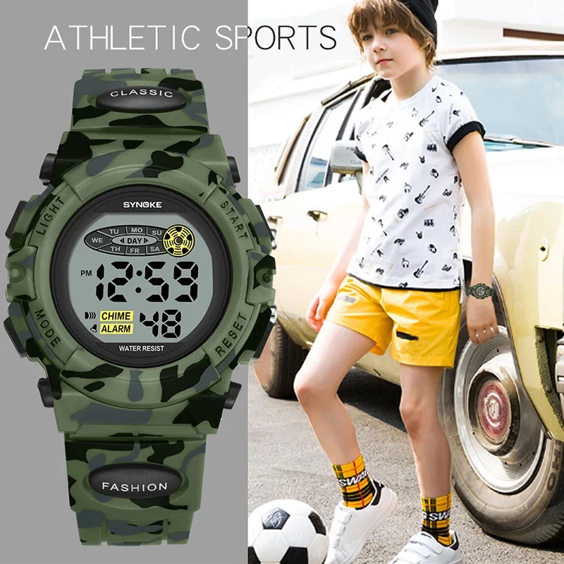 SYNOKE-Montre de sport pour enfants, étanche, bleu, silicone, électronique, montre-bracelet, chronomètre, numérique, garçons, filles