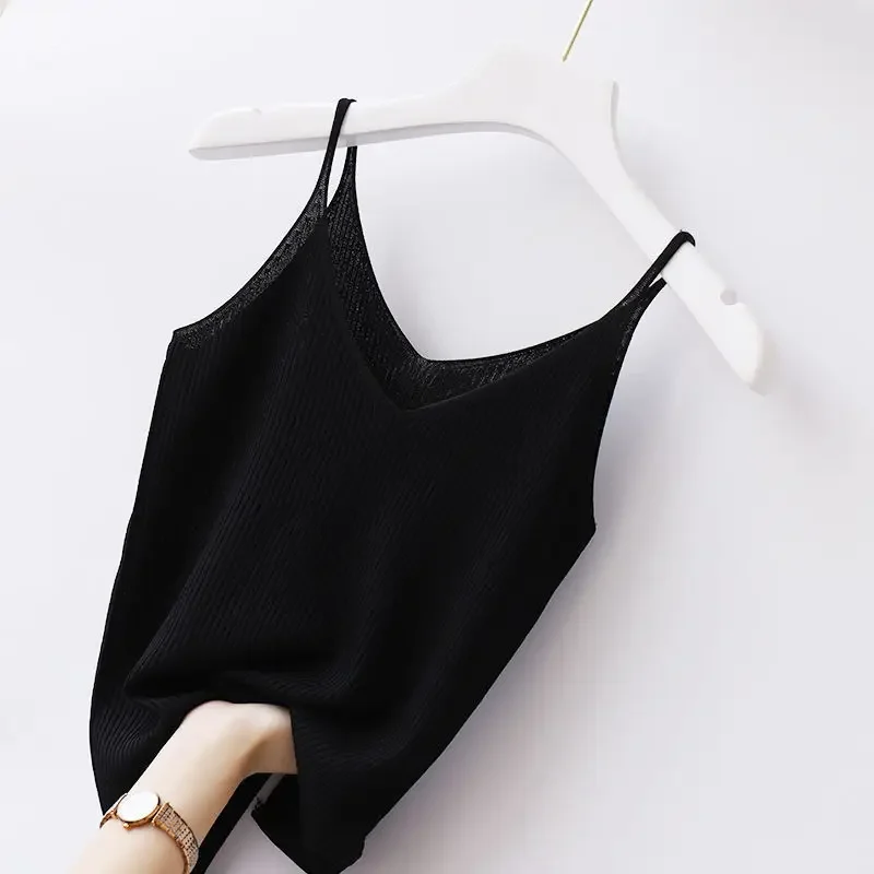 Women All-match Knit Camis Korean Fashion Summer New Vest Female Clothing V-Neck Slim Sexy Bottoming Sleeveless Sling Top