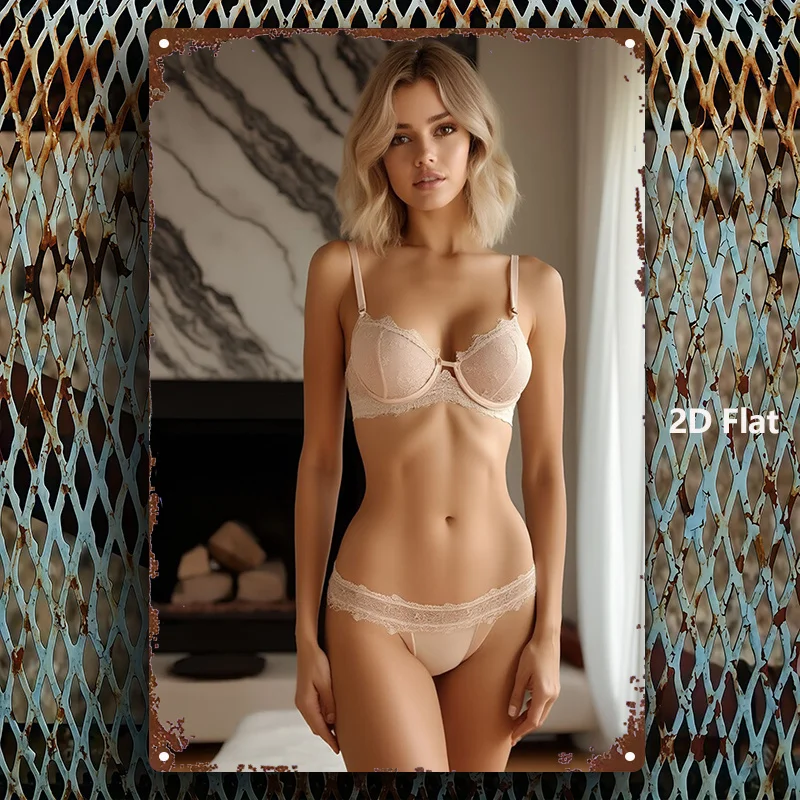2D Flat Metal Sign - Sexy Woman Marble Background Retro Art 8x12in for Home Bar Garage Club Restaurant Cafe