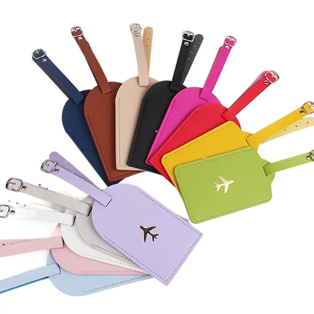 Men Women PU Leather Cute Luggage Tag Suitcase Address Label Baggage Boarding Bag Tag Name ID Address Holder Travel Accessories