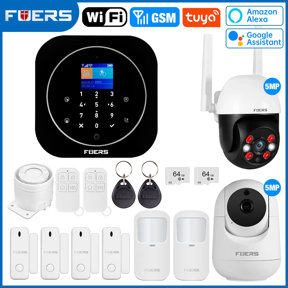 

FUERS G12 Tuya WIFI GSM Wireless Home Business Burglar Security Alarm System Control Siren RFID Motion Detector PIR Smoke Sensor