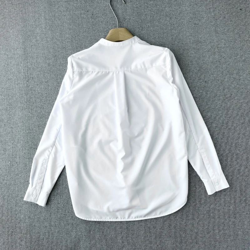 2023 Temperament Stand Collar Shirt Loose Version Mid-length White Shirts Women