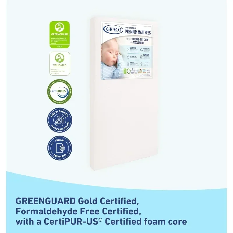 Graco Premium Crib & Toddler Mattress - GREENGUARD & CertiPUR-US Certified, Machine Washable Cover, Waterproof Sleep Surface