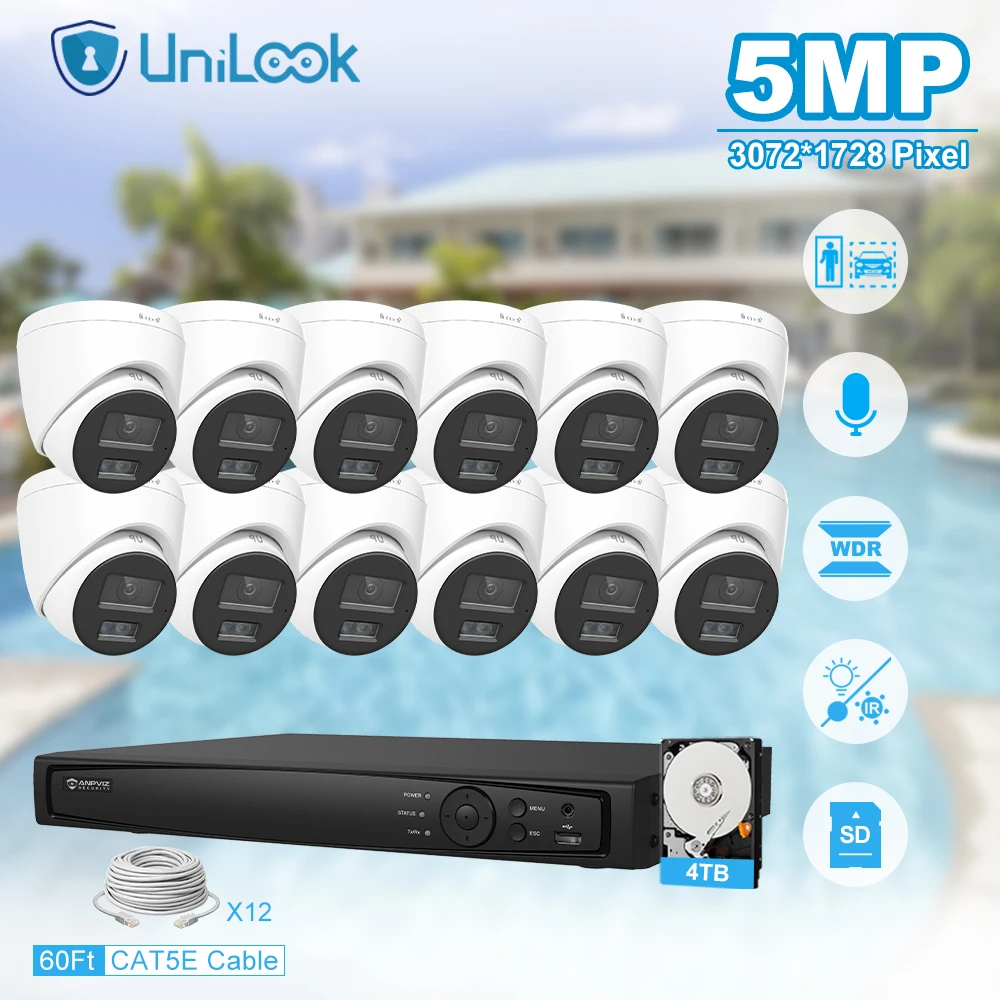 Unilook Security Protection 5MP Mini IP Camera System Kit 16pcs IP Camera Indoor 16CH 4K NVR CCTV Security System P2P View IP66