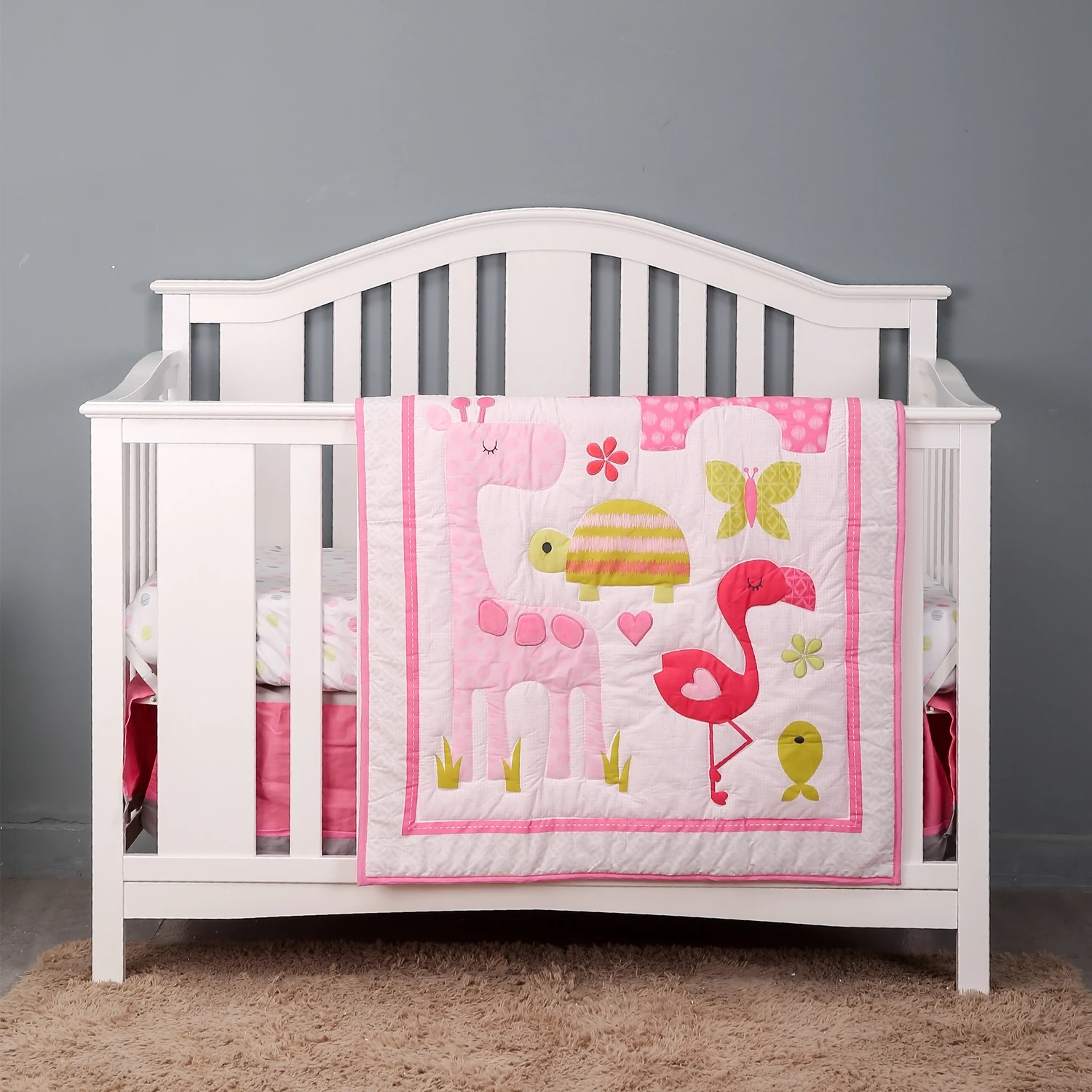 7Pcs Neutral Unisex Baby Crib Bedding Set Infant Nursery Room Decoration (4Bumper Crib Sheet Comforter Crib Skirt)