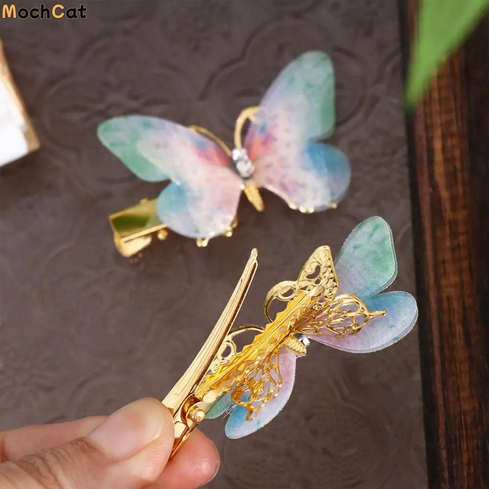 

2pcs Lovely Alloy Hair Clip Set Colorful Butterfly Hair Accessory Kids Bangs Clip Hairgrip Rhinestone Korean Style Hairpin Girls