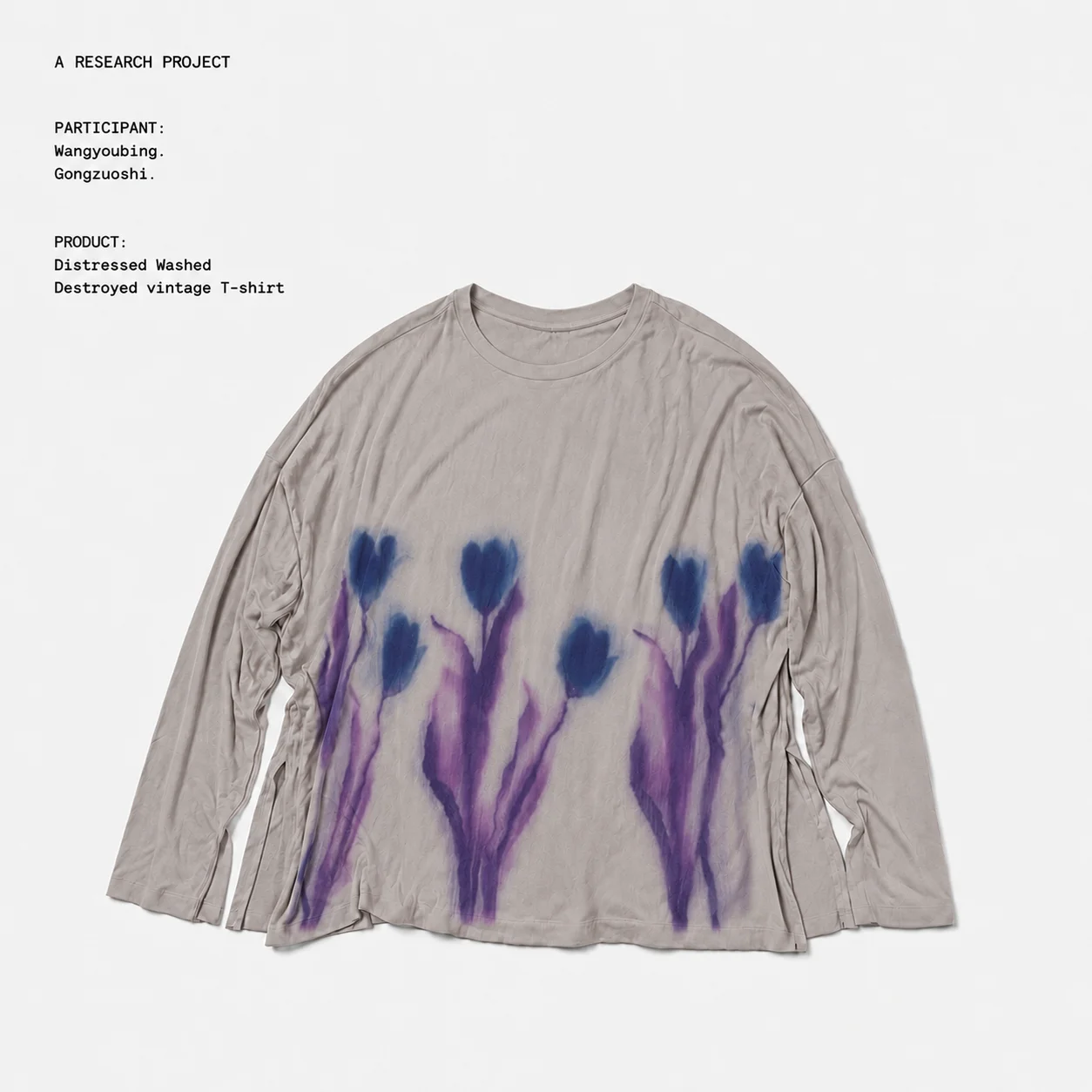 Loose Fit Long Sleeve T-Shirt Vintage Aged Tulip Gradient Dyeing Slouchy Feel Unique Style Cotton Youth Fashion Summer Top