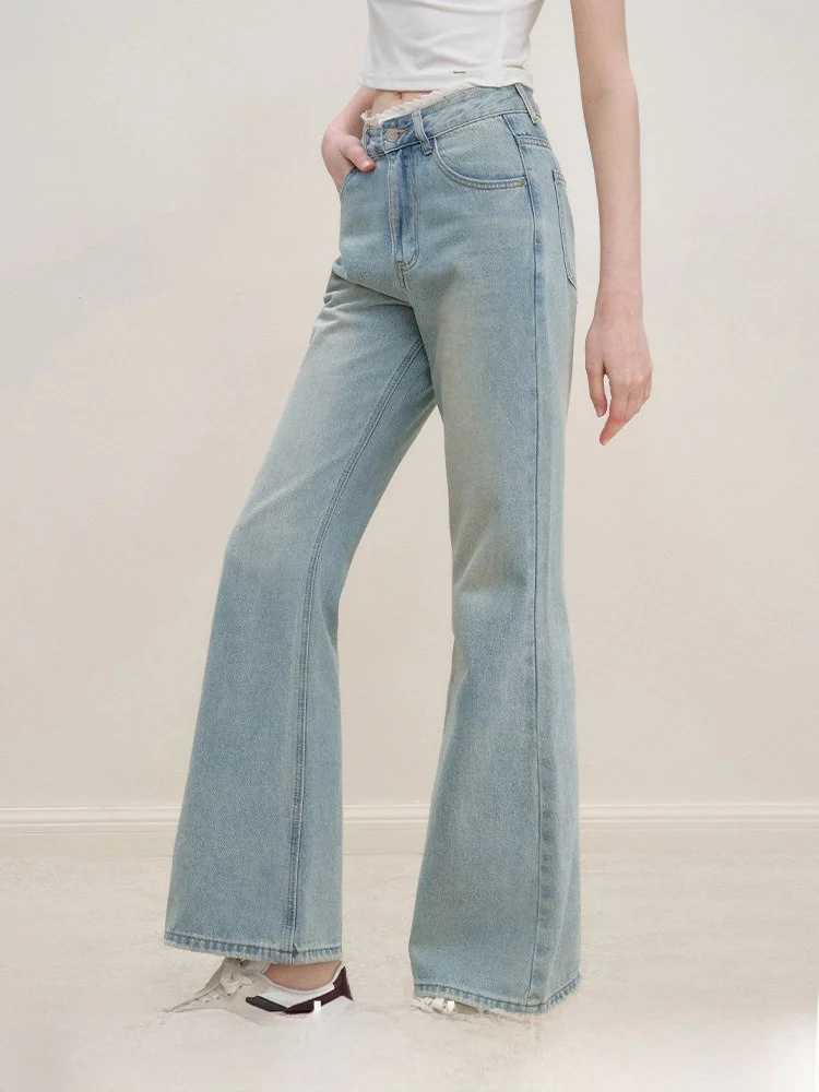 

Джинсы-клеш Kroche с романтической кружевной отделкой и вставками, с высокой талией, в винтажном французском стиле, женские