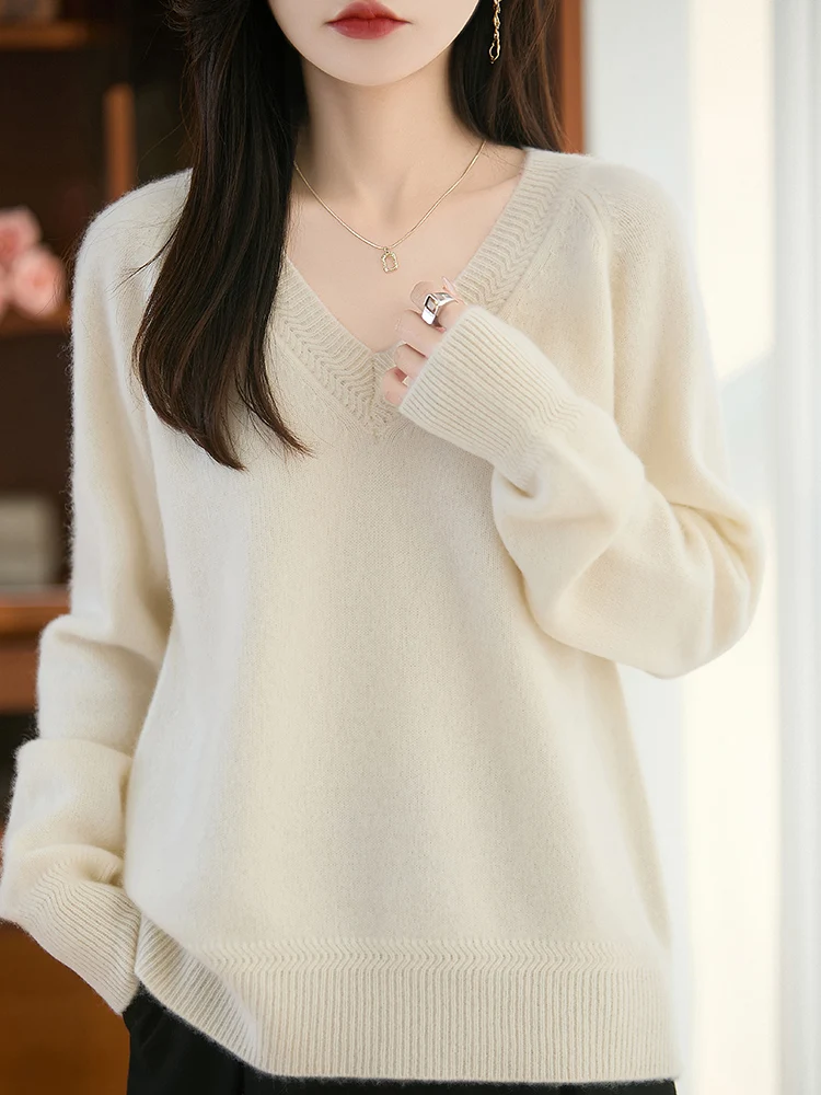 

Autumn Winter Women 100% Merino Wool Sweater O- Neck Pullover Warm Casual Long Sleeve Cashmere Knitwear Korean Female Clothing