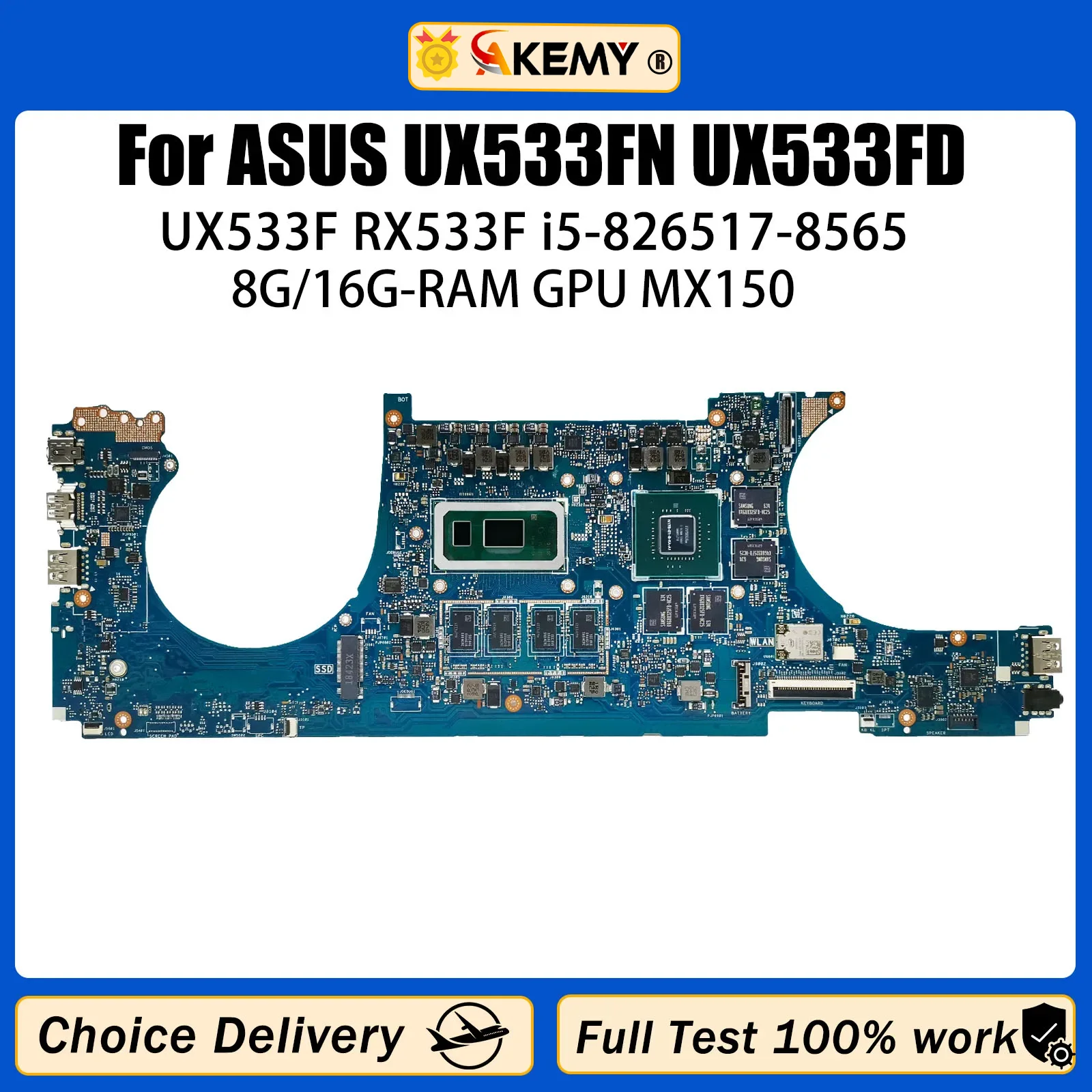 

UX533FN Laptop Motherboard For ASUS UX533F UX533FD RX533F Mainboard I5-8265 I7-8565 GTX1050/MX150 8GB/16G-RAM